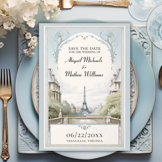 Chique Paris Eiffel Tower Powder Blue Save the Dat Save The Date