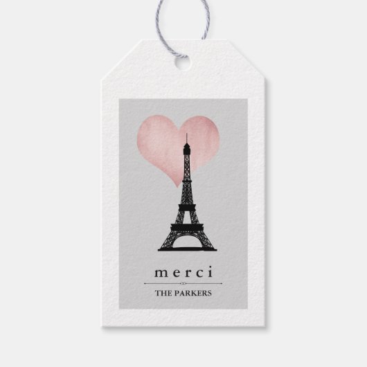 Chique Paris Eiffeltoren met Roos Gouden Hart Merc Cadeaulabel (Voorkant)