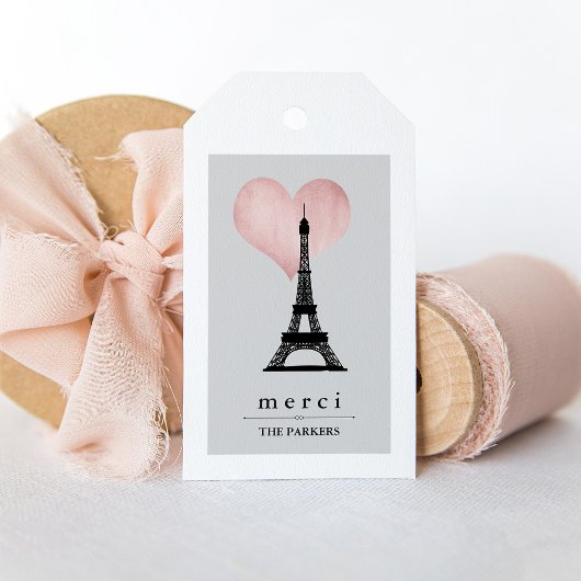Chique Paris Eiffeltoren met Roos Gouden Hart Merc Cadeaulabel