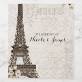 Chique Paris Eiffeltoren & Rozen Elegant wijnlabel Wijn Etiket (Enkel label)