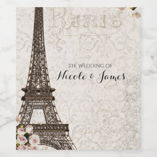 Chique Paris Eiffeltoren & Rozen Elegant wijnlabel Wijn Etiket (Enkel label)
