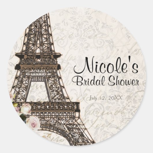 Chique Paris Eiffeltoren & Rozen Elegante gunst Ronde Sticker (Voorkant)