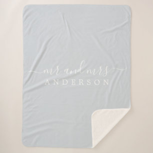 Chique Pasgetrouwd Mr Mrs Ijsblauw Monogram Sherpa Deken