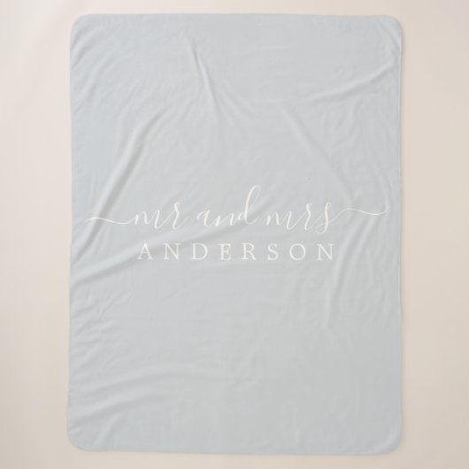 Chique Pasgetrouwd Mr Mrs Ijsblauw Monogram Sherpa Deken (Voorkant)