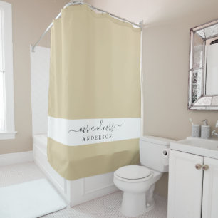Chique pasgetrouwde meneer mevrouw beige zand mono douchegordijn