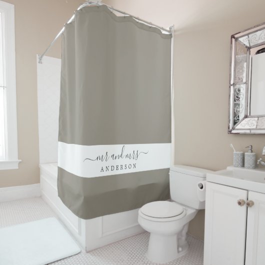 Chique pasgetrouwde meneer mevrouw Gray monogram Douchegordijn (In situ)