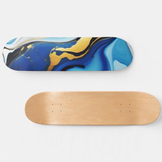 Chique Pastel blauw goud Faux Marmer Persoonlijk Skateboard (Horizontaal)