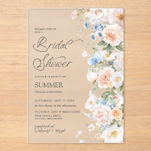 Chique Pastel Blush Witte Blauwe Bloemachtige Brui Acryl Uitnodigingen