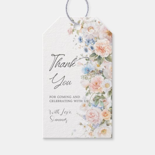 Chique Pastel Blush Witte Blauwe Bloemachtige Brui Cadeaulabel (Voorkant)