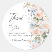 Chique Pastel Blush Witte Blauwe Bloemige Bruids S Ronde Sticker (Voorkant)