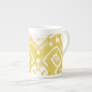 Chique pastel geel en grijs ikat tribal patroon porselein kop