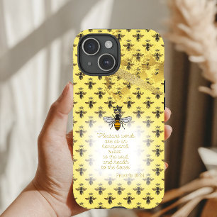 Chique pastel geel gouden bij raster Bijenkoningin iPhone 15 Case