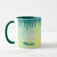 Chique pastel groene munt glitter druppels monogra