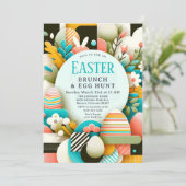 Chique pastel moderne paasbrunch & eierjacht kaart (Staand voorkant)