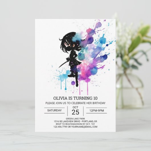 Chique Pastel Ninja Meisje Verjaardag Kaart (Staand voorkant)