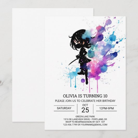 Chique Pastel Ninja Meisje Verjaardag Kaart (Voorkant / Achterkant)