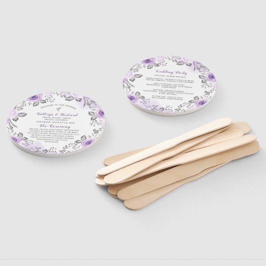 Chique pastel Paarse bloemenbruiloft programma Han Handwaaier (Niet-gemonteerd)