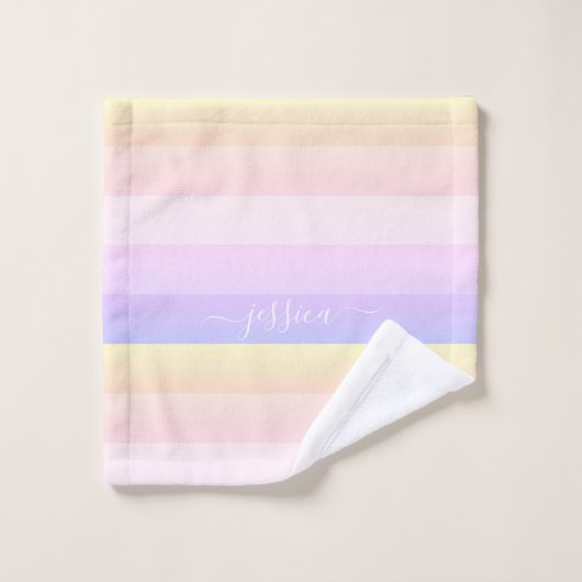 Chique pastel paarse gestreepte scriptnaam washandje (Wasdoekje)