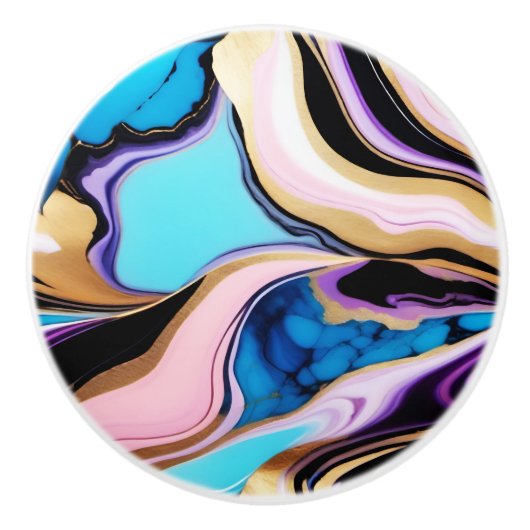 Chique Pastel paarse roze blauw goud Faux Marble Keramische Knop (Voorkant)
