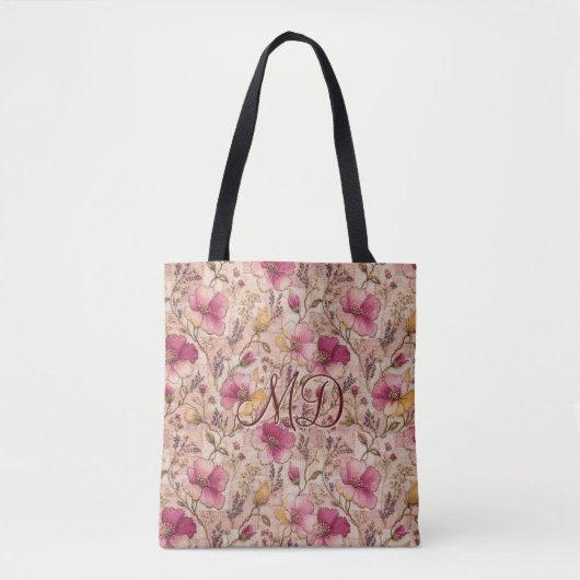 Chique Pastel Patchwork Bloemmotief Tote Bag (Voorkant)