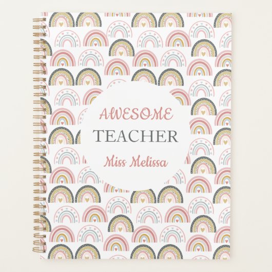 Chique pastel regenboog met hart Geweldige docent Planner (Voorkant)