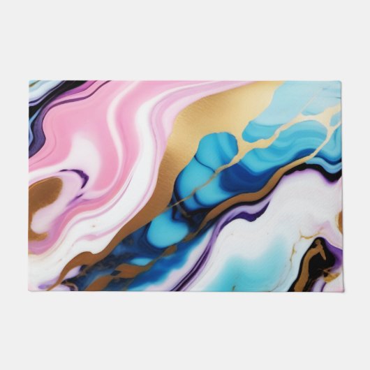 Chique Pastel roze blauw paarse gouden Faux Marble Deurmat (Voorkant)
