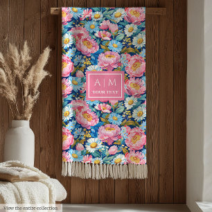 Chique pastel roze blauwe preppy bloemen cadeau de fleece deken