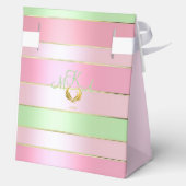 Chique pastel roze en groen gestreept bedankdoosjes (Achterkant)