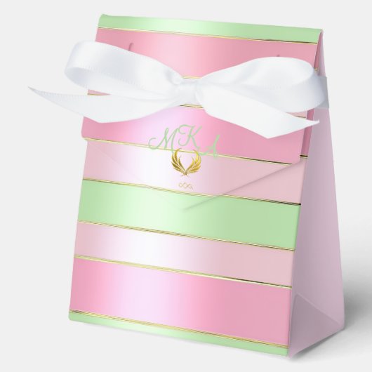 Chique pastel roze en groen gestreept bedankdoosjes (Voorkant)