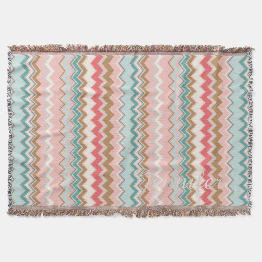 Chique pastel roze mint chevron aangepaste monogra deken (Voorkant)