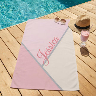 Chique Pastel Roze Moderne Geometrische Aangepaste Strandlaken