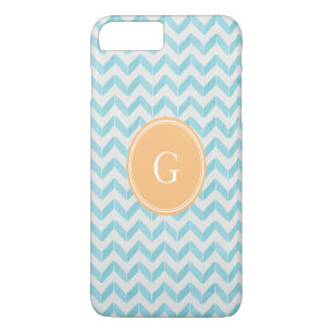 Chique pastel turquoise Chevron Maatwerk Monogram iPhone 8/7 Plus Hoesje