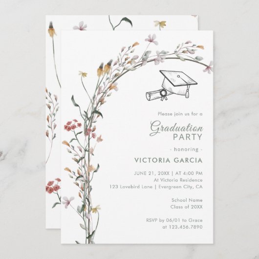 Chique Pastel Wildflower Arch Spring Afstuderen Kaart (Voorkant / Achterkant)