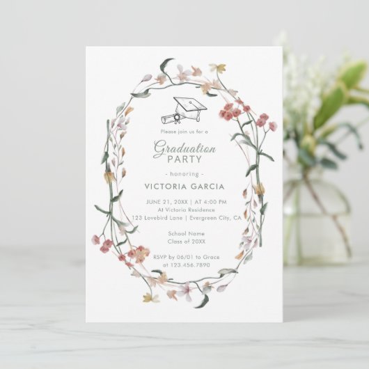 Chique Pastel Wildflower Spring Afstuderen Kaart (Staand voorkant)