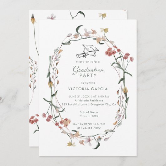 Chique Pastel Wildflower Spring Afstuderen Kaart (Voorkant / Achterkant)