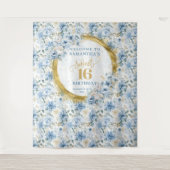 Chique pastelblauwe zoete zestien goud glitters ba wandkleed (Voorkant)