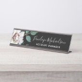 Chique pastelbloem met naam en titel bureau naambordje (Voorkant)