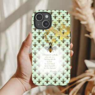 Chique Pastelgroene Gouden Bij Matrix Schriftuur iPhone 15 Case