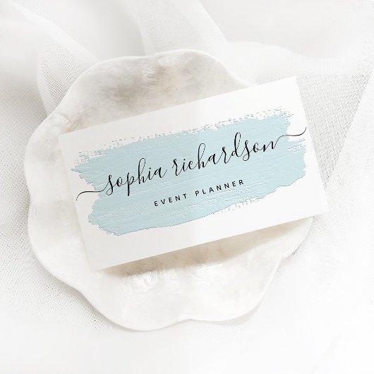 Chique pastelpenseelstreek | Lichtblauw op wit Visitekaartje