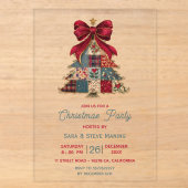 Chique Patchwork Boog Kerstboom Feest Acryl Uitnodigingen (Voorkant)