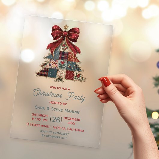 Chique Patchwork Boog Kerstboom Feest Acryl Uitnodigingen