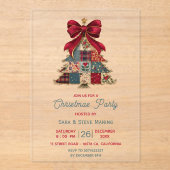 chique patchwork kerstboom strik kerstfeest acryl uitnodigingen (Voorkant)