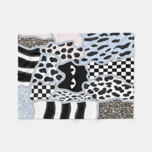 Chique Patchwork Verdachte Zwarte Kat Gingham & Ru Fleece Deken