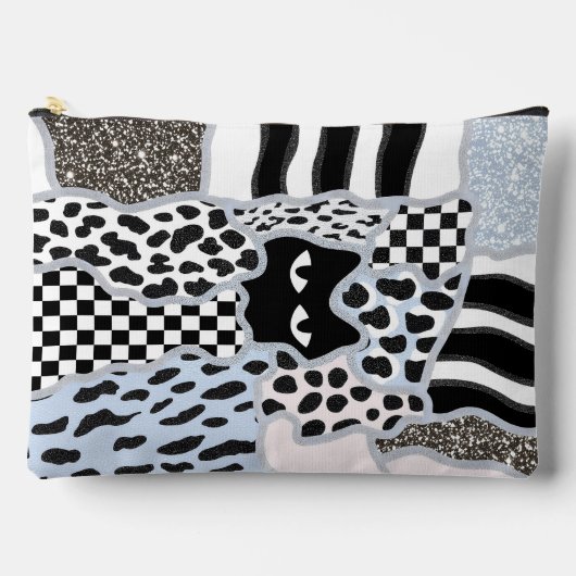Chique Patchwork Wantrouwende Zwarte Kat Gingham & Etui (Voorkant)