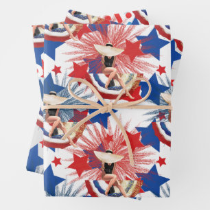 Chique patriottische sterren vuurwerk pin-up inpakpapier vel