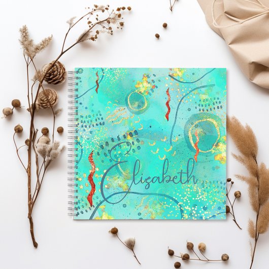 Chique patroon Turquoise & Golden Misty Monogram Notitieboek