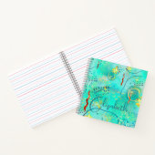 Chique patroon Turquoise & Golden Misty Monogram Notitieboek (Binnen)