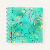Chique patroon Turquoise & Golden Misty Monogram Notitieboek (Voorkant)
