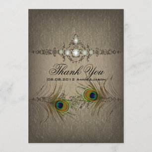 chique pauw bruiloft dank u kaart