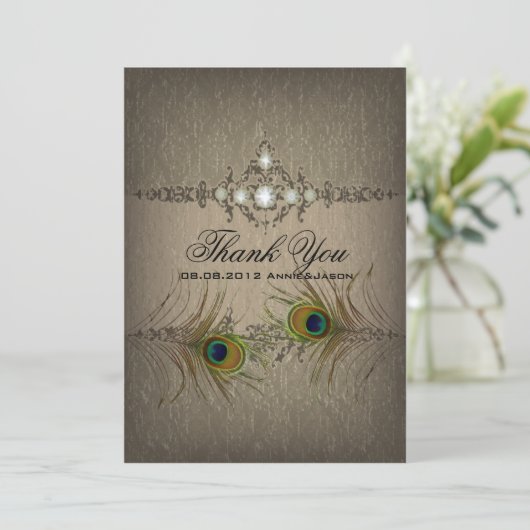 chique pauw bruiloft dank u kaart (Staand voorkant)